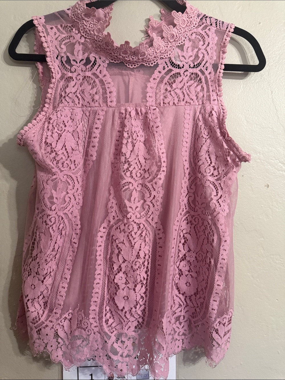 NY Collection Pink Lace High-Neck Sleeveless Camisole